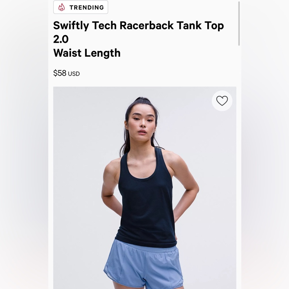 LULULEMON SWIFTLY TECH RACERBACK TANK TOP 2.0 WAIST LENGTH, SIZE 6, WORN